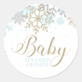 Baby It's Cold Outside Blauwe Sneeuwvlok Baby Show Ronde Sticker
