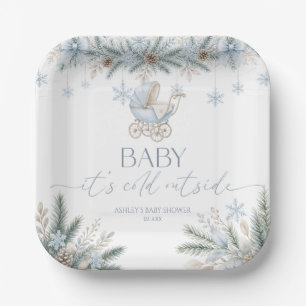 Baby It's Cold Outside Blauwe Winter Baby Shower Papieren Bordje