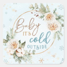 Baby It's Cold Outside Blauwe Winter Shower Sprink Vierkante Sticker