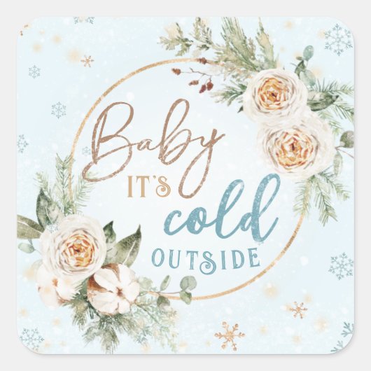 Baby It's Cold Outside Blauwe Winter Strooigoed Vierkante Sticker (Voorkant)