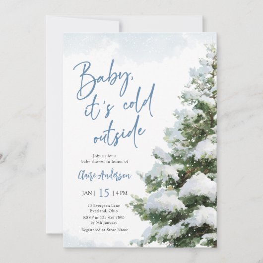 Baby It's Cold Outside Blue Baby Shower Invitation Kaart (Voorkant)