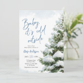 Baby It's Cold Outside Blue Baby Shower Invitation Kaart (Staand voorkant)