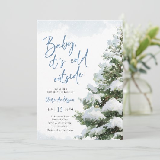 Baby It's Cold Outside Blue Baby Shower Invitation Kaart (Staand voorkant)