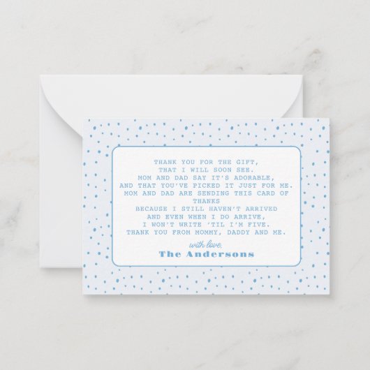 Baby It's Cold Outside Blue Baby Shower Thank You Notitiekaartje (Achterkant)