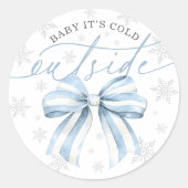 Baby It's Cold Outside Blue Bow Winter Baby Ronde Sticker (Voorkant)