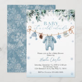 Baby it's Cold Outside Blue Clothes Baby Shower Kaart (Voorkant / Achterkant)