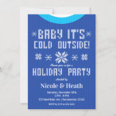 Baby It's Cold Outside Blue Sweater Holiday Party Kaart (Voorkant)