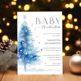 Baby it's cold outside blue white boy baby shower kaart