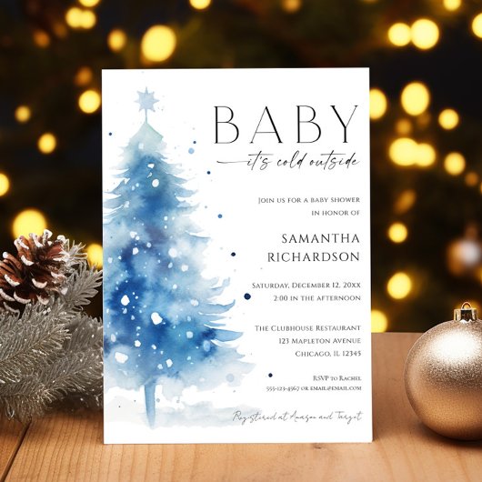 Baby it's cold outside blue white boy baby shower kaart