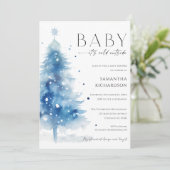 Baby it's cold outside blue white boy baby shower kaart (Staand voorkant)