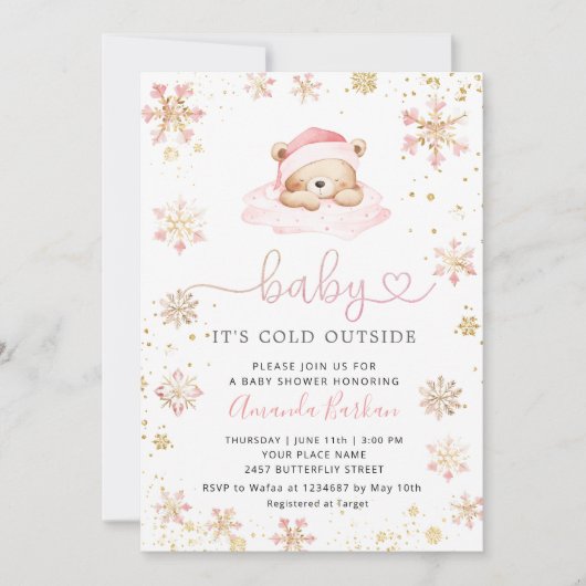 Baby It's Cold Outside Boho Pink girl Baby Shower  Kaart (Voorkant)