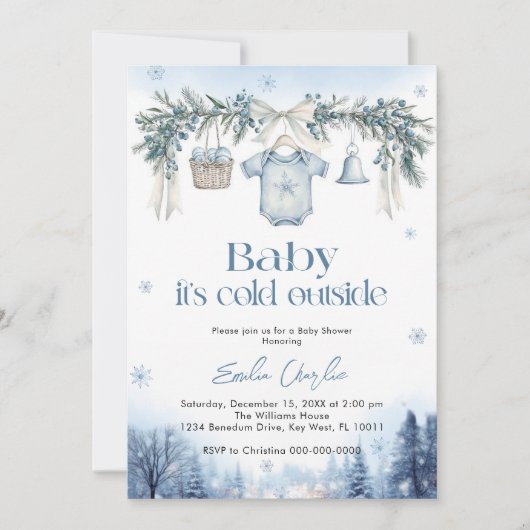 Baby it's Cold Outside Boy clothesline Baby Shower Kaart (Voorkant)