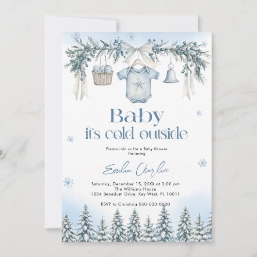 Baby it's Cold Outside Boy clothesline Baby Shower Kaart (Voorkant)