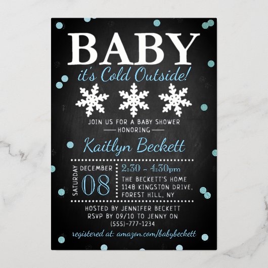 Baby It's Cold Outside Boys Winter Baby Shower Folie Uitnodiging (Voorkant)