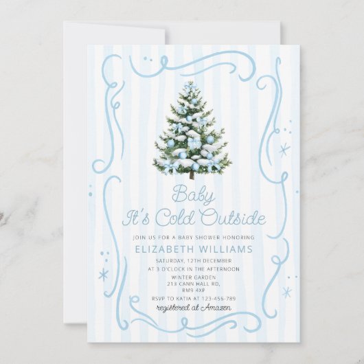 Baby it's Cold Outside Christmas Blue Baby Shower Kaart (Voorkant)