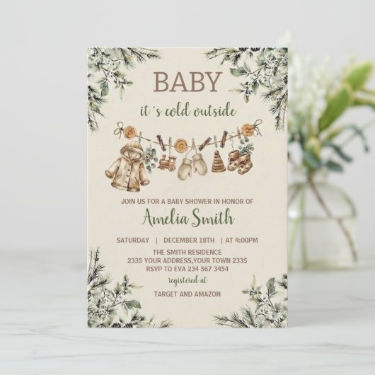 Baby Its Cold Outside Clothest Line Baby Shower Kaart (Staand voorkant)