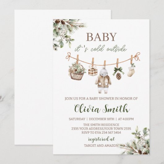Baby Its Cold Outside Clothest Line Baby Shower Kaart (Voorkant / Achterkant)
