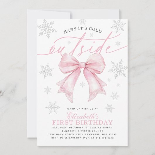 Baby Its Cold Outside Coquette Pink Bow Birthday Kaart (Voorkant)