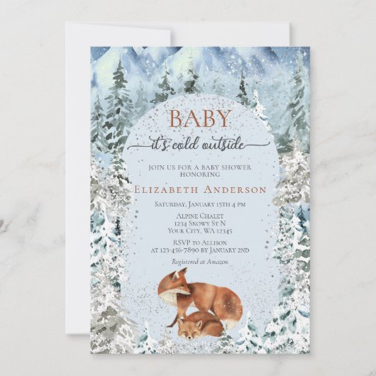 Baby It's Cold Outside Cute Foxes Baby Shower Kaart (Voorkant)