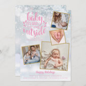 Baby It's Cold Outside Foto Meisje Winter Geboorte Aankondiging (Voorkant / Achterkant)