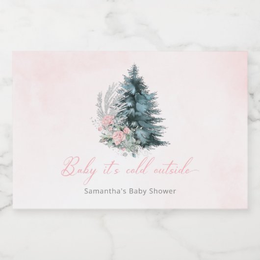 Baby its cold outside Girl Pink Baby shower Sparkling Wijnetiket (Enkel label)