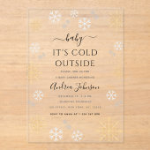 Baby It's Cold Outside Gold Snowflake Baby Shower  Acryl Uitnodigingen (Voorkant)