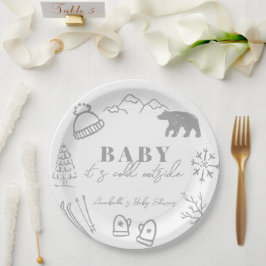 Baby It's Cold Outside Hand-drawn Gray Baby Shower Papieren Bordje