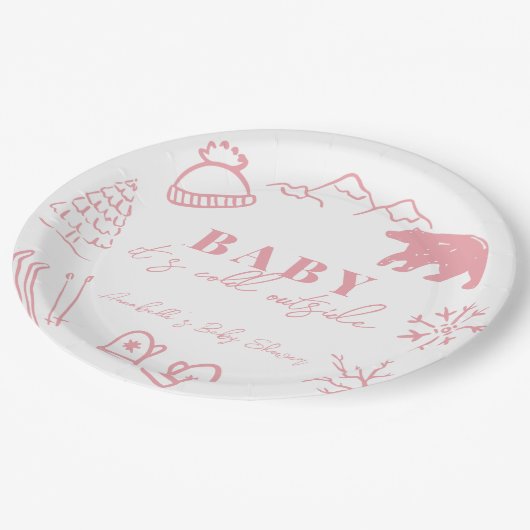 Baby It's Cold Outside Hand-drawn Pink Baby Shower Papieren Bordje (Gekanteld)
