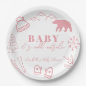 Baby It's Cold Outside Hand-drawn Pink Baby Shower Papieren Bordje (Voorkant)