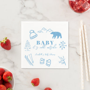 Baby It's Cold Outside Hand-getekende Blauwe Baby  Servet