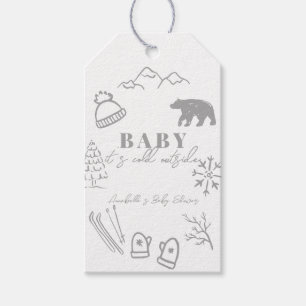 Baby It's Cold Outside Hand-getekende Grijze Baby Cadeaulabel