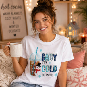 Baby It's Cold Outside Iced Coffee Sneeuwman T-shirt