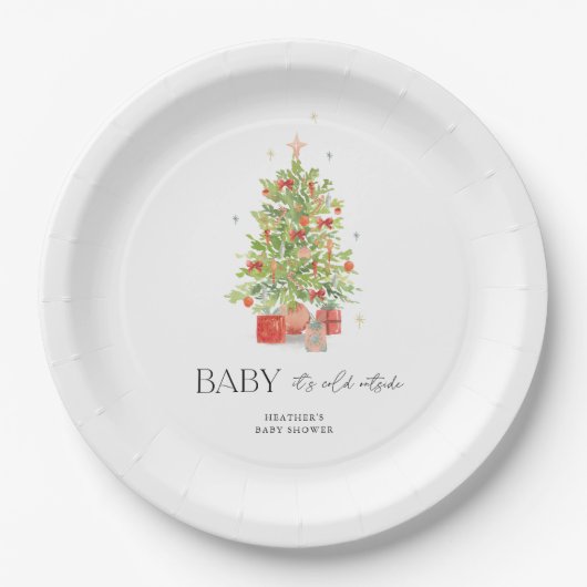Baby It's Cold Outside Kerst Baby Shower Papieren Bordje (Voorkant)