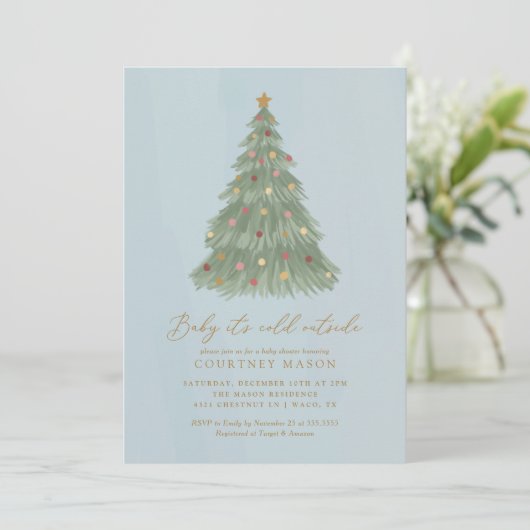 Baby It's Cold Outside Kerstboom Baby Shower  Kaart (Staand voorkant)