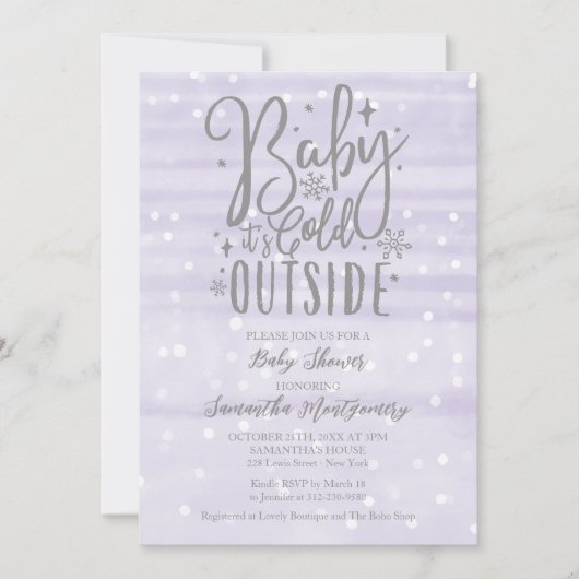 Baby It's Cold Outside Lavender Babyfeest Kaart (Voorkant)