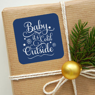 Baby It's Cold Outside Marineblauw Schrift Vakanti Vierkante Sticker