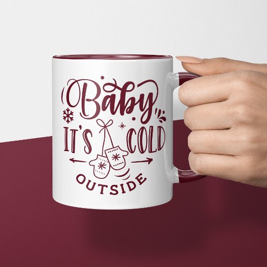 Baby It's Cold Outside Maroon Vakantie Kerstmis Mok