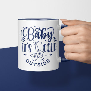 Baby It's Cold Outside Navy Blue Kerstmis Mok