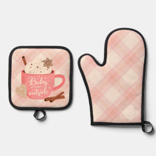 Baby it's Cold Outside Oven Mitten en Pothouder Ovenwant & Pannenlap Set