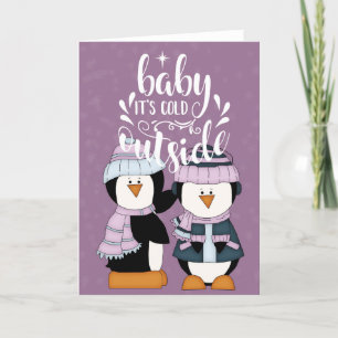 Baby It's Cold Outside Paarse & Blauwe Pinguïns Kaart