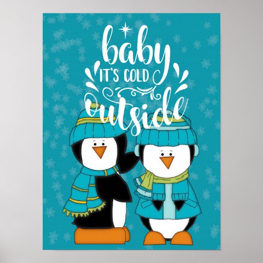 Baby It's Cold Outside Pinguïns Blauw Poster (Voorkant)