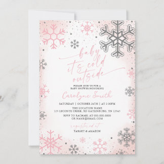 Baby Its Cold Outside Pink Baby Shower Invitation Kaart