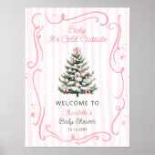 Baby It's Cold Outside Pink Baby Shower Welcome Poster (Voorkant)