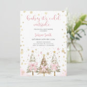  Baby it's Cold Outside Pink Bow Baby Shower  Kaart (Staand voorkant)