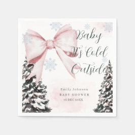 Baby It's Cold Outside Pink Bow Baby Shower Servet
