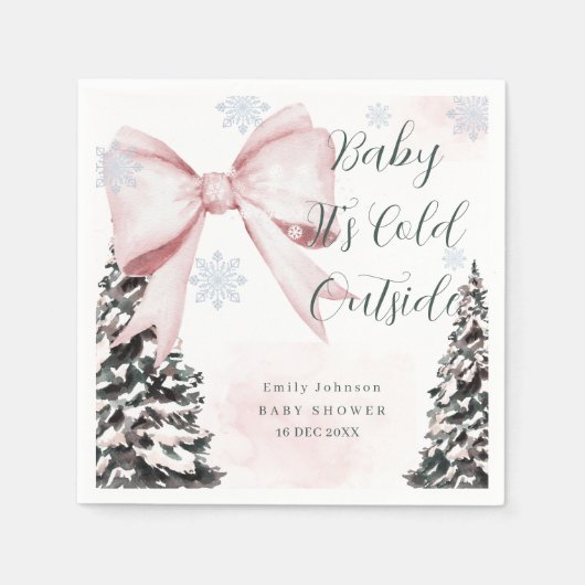 Baby It's Cold Outside Pink Bow Baby Shower Servet (Voorkant)