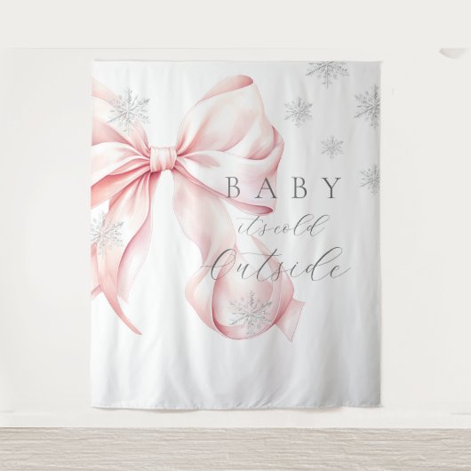 Baby It's Cold Outside Pink Bow Backdrop Wandkleed (Voorkant)