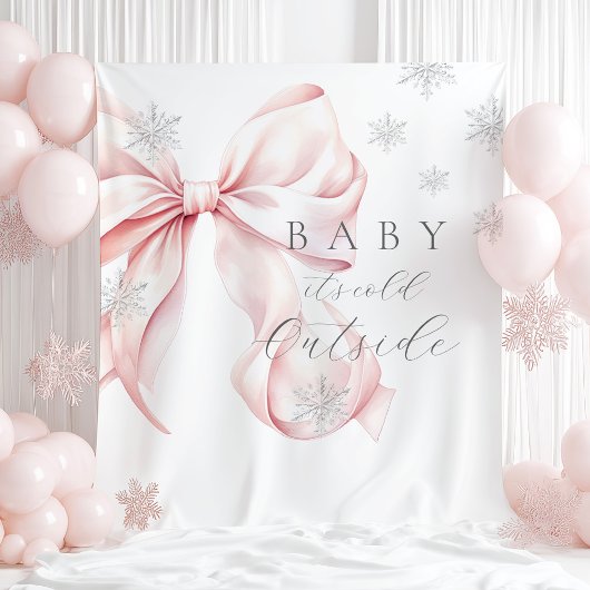 Baby It's Cold Outside Pink Bow Backdrop Wandkleed