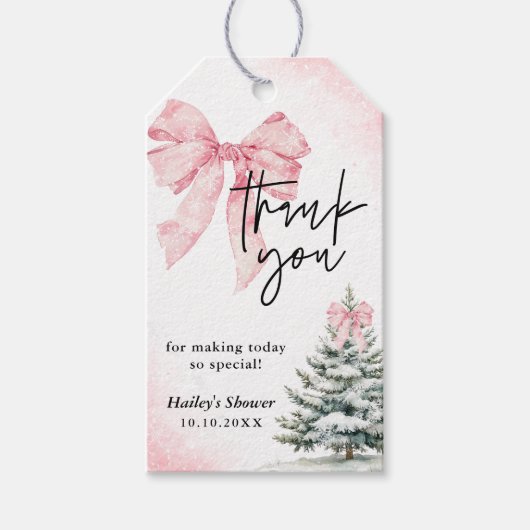 Baby Its Cold Outside Pink Bow Winter Baby Shower Cadeaulabel (Voorkant)