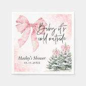 Baby Its Cold Outside, Pink Bow Winter Baby Shower Servet (Voorkant)